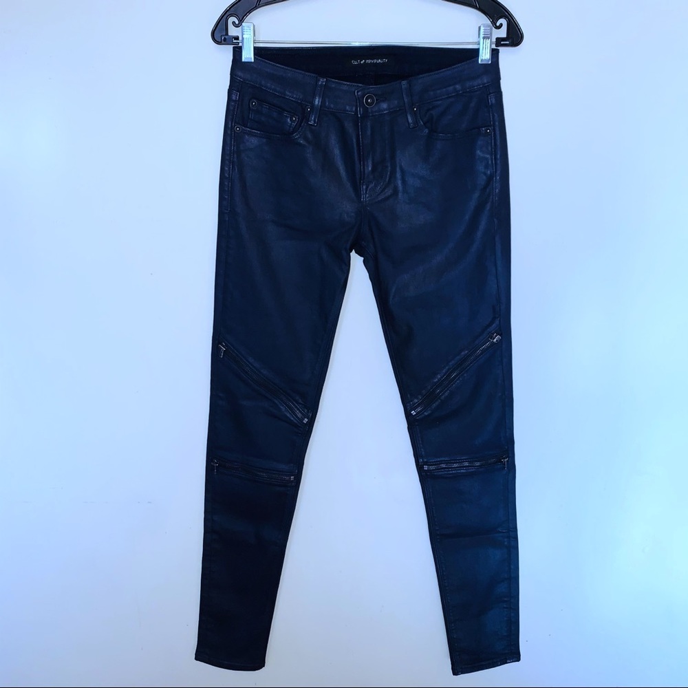 EUC Cult of Individuality Moto Mid Rise Coated Jeans size 26